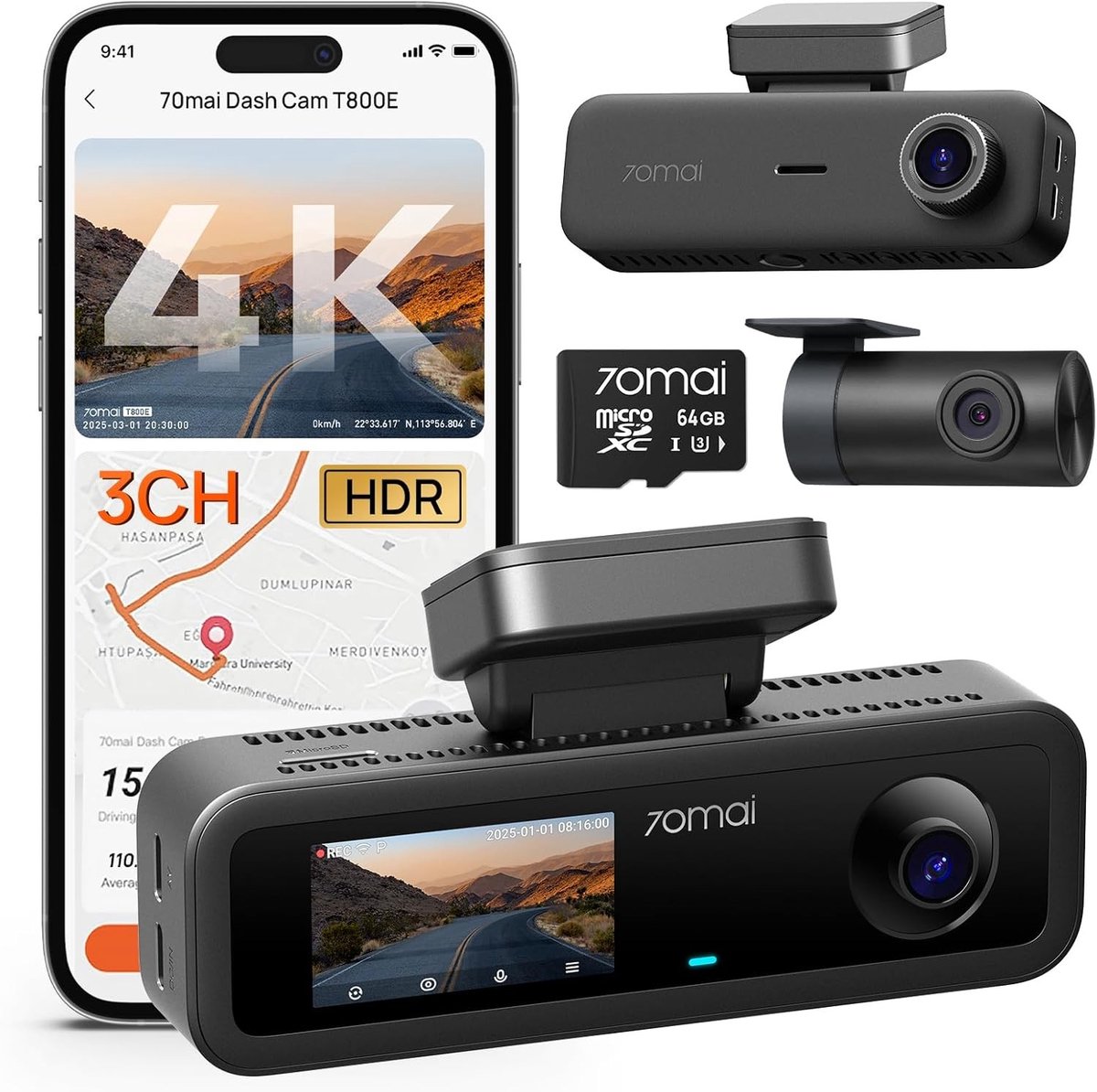 Dashcam - 4K + 1080P + 1080P - Drievoudige Autocamera - Spraakbediening - Voor Dagelijkse Bestuurders