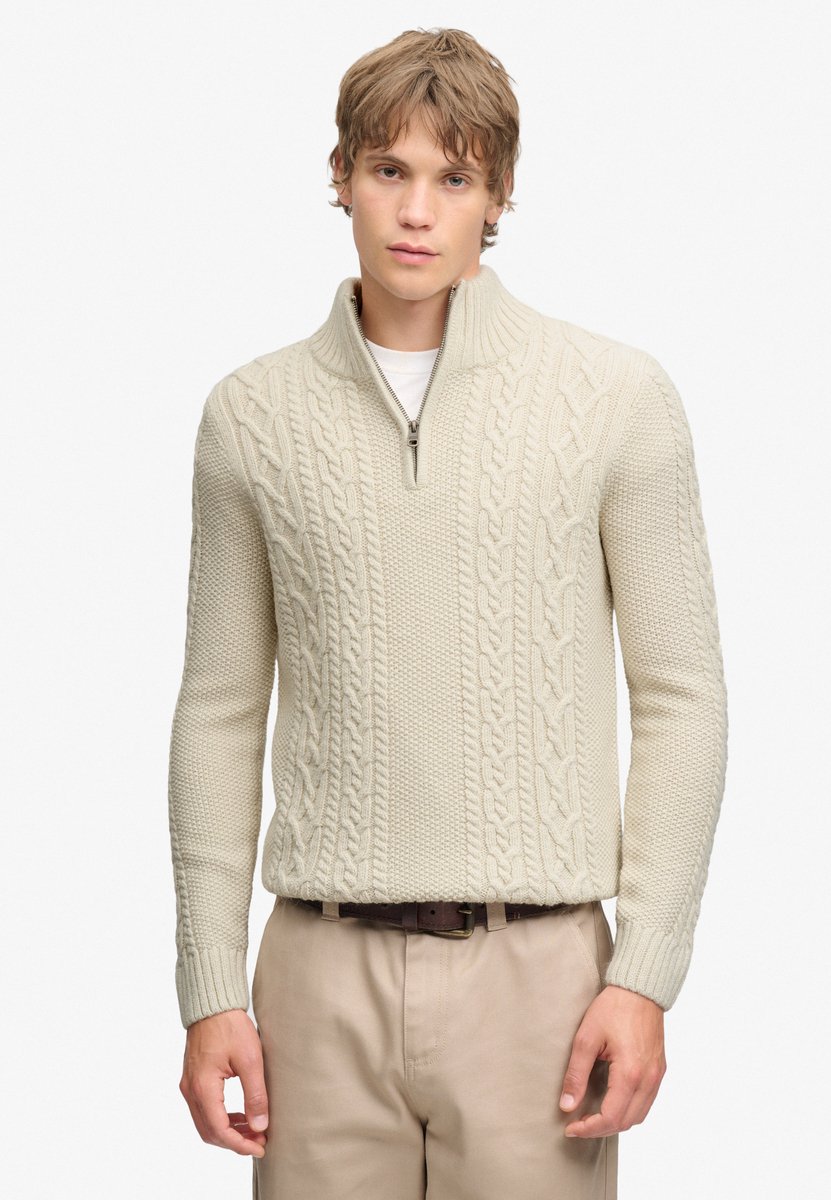 Superdry Trui Jacob Cable Half Zip Knit M6110770a 39e Ecru Mannen Creme