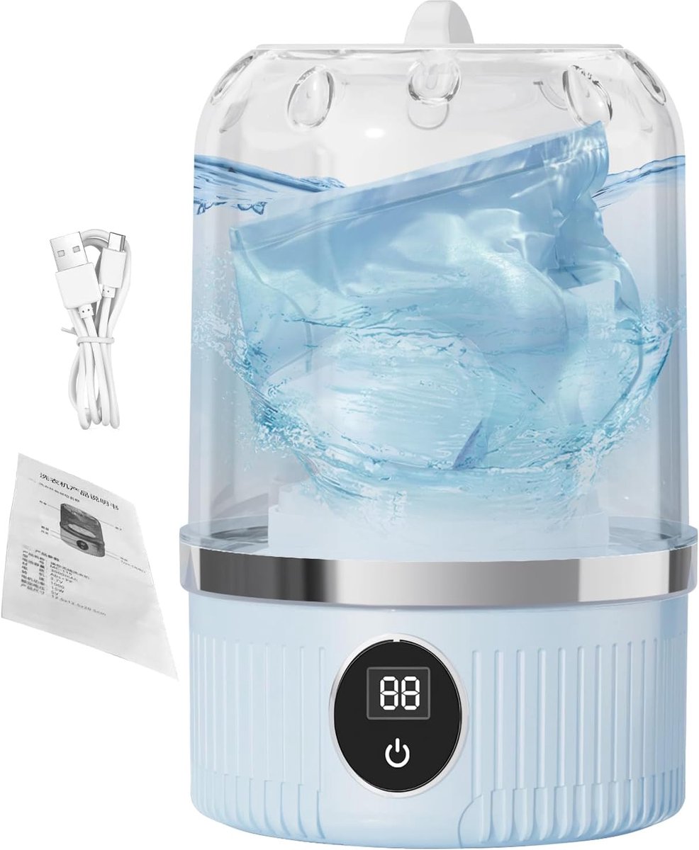 Mini wasmachine Draagbare wasmachine Reizen en kleine ruimtes Ultrasone reinigingstechnologie 21.5 cm diep Wit