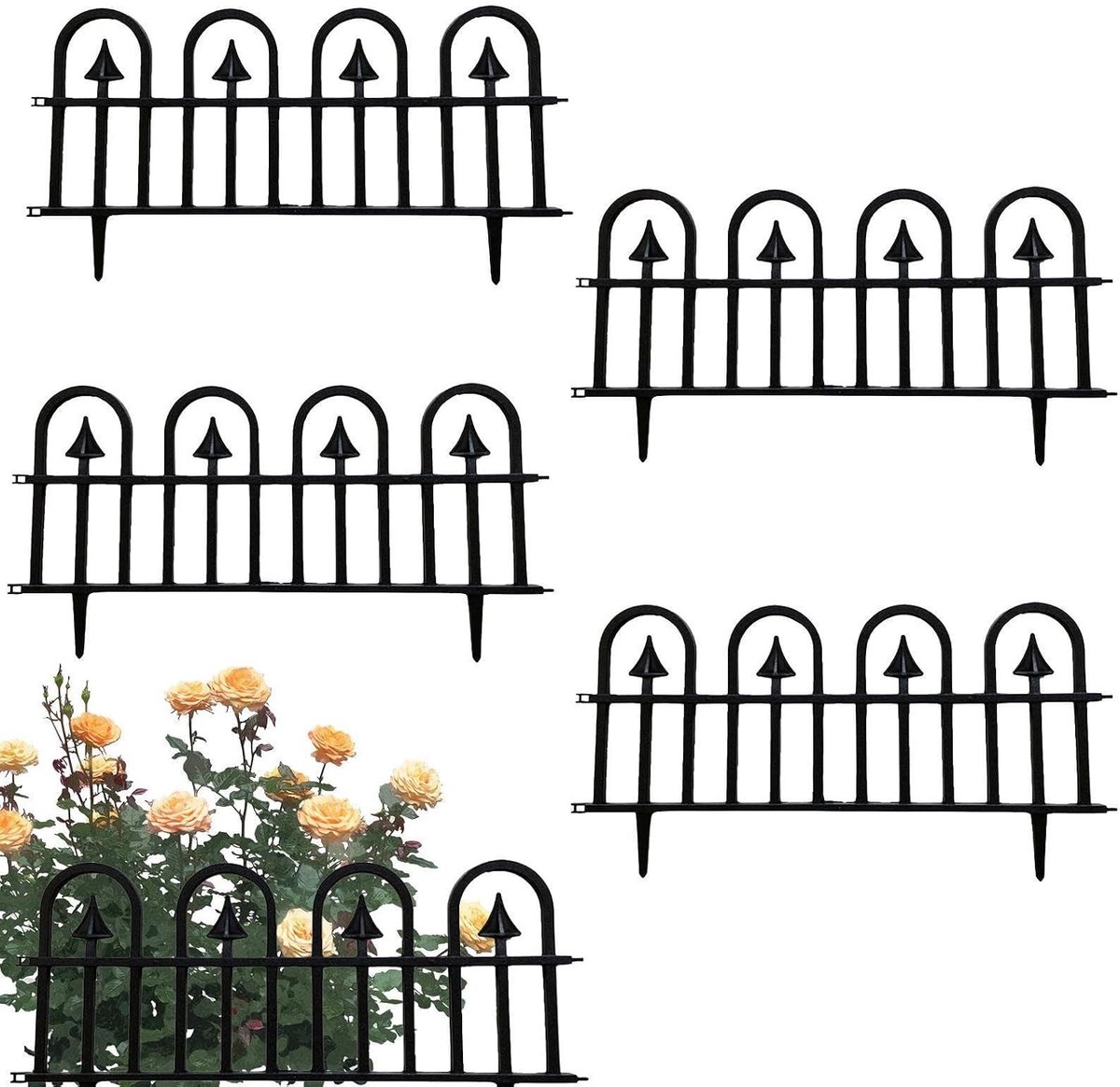 Decoratieve Hekrand - Tuinrand Afscheiding - Tuin Aankleden - Weerbestendig PP Materiaal - 5 stuks - Zwart