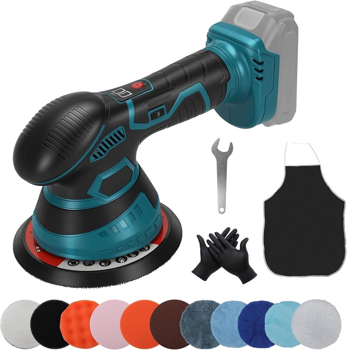 Draadloze Polijstmachine - Auto poetsen - Auto detailing - 6 Snelheden - 6 Inch Pad - Turquoise