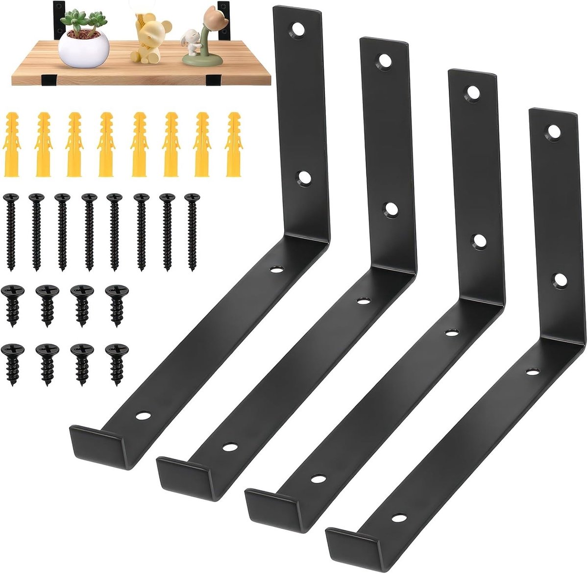Zware Industriële Rustieke Muurbeugels voor Steigerplanken - 4 Stuks, 237mm, Zwart, Steigerbeugels, Wandbeugels, Metaalbeugels