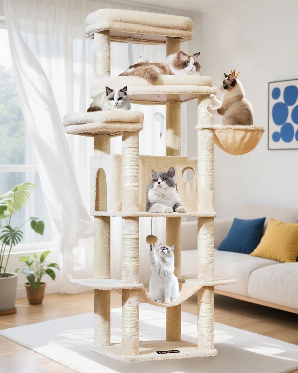 Kattenkrabpaal - Kattenmeubel Krabmeubel - Spelen en Ontspannen - XXL 180cm Hoog - 180 cm - Beige