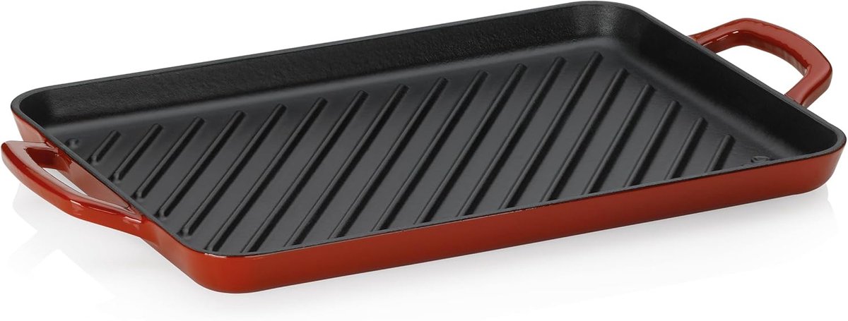 Grillplaat Gietijzer - Bakplaat Inductie - Buiten Grillen - Hoge Temperatuur - 35 x 25 cm - Rood