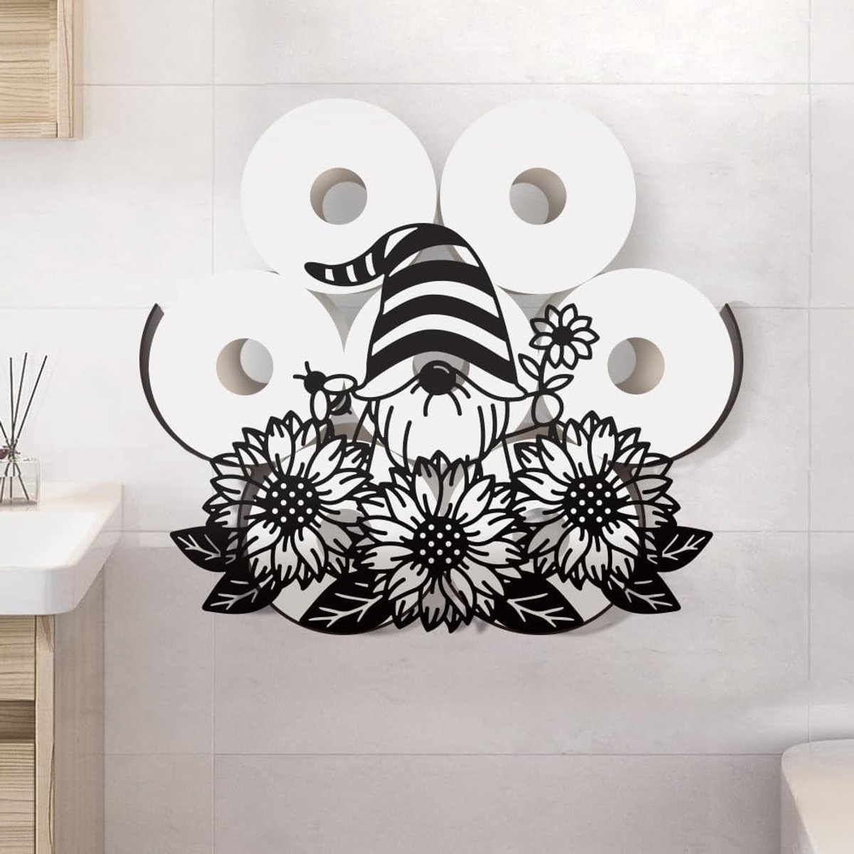 Decoratieve Toiletpapierhouder in de Vorm van een Bij - Vrijstaande Metalen Organizer voor Badkamer met Ruimte voor 8 Rollen en Leuke Tuinman Ontwerpen