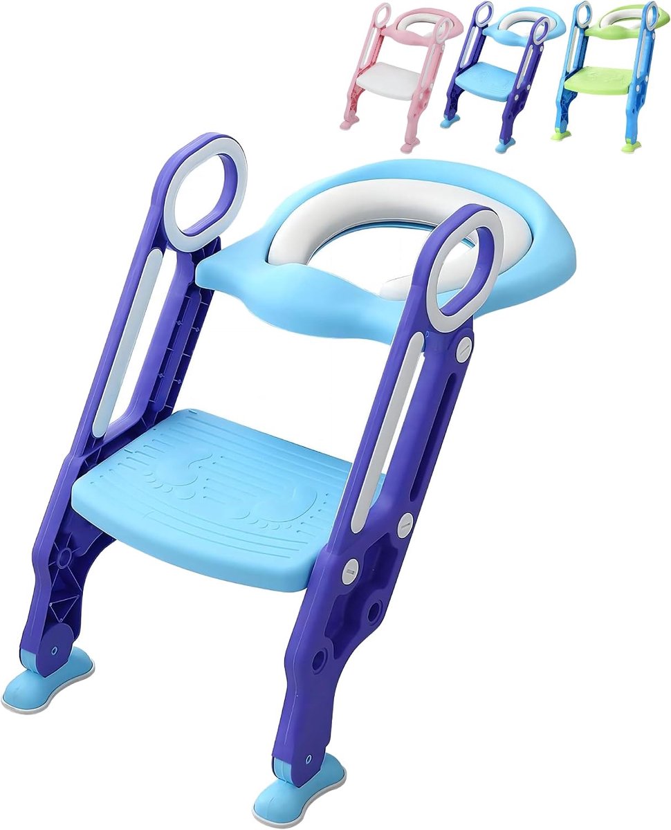 Kinder Toiletbril - Zindelijkheidstrapje - Zelfstandig naar toilet - Verstelbaar en opvouwbaar - 66x37 cm - Blauw Paars