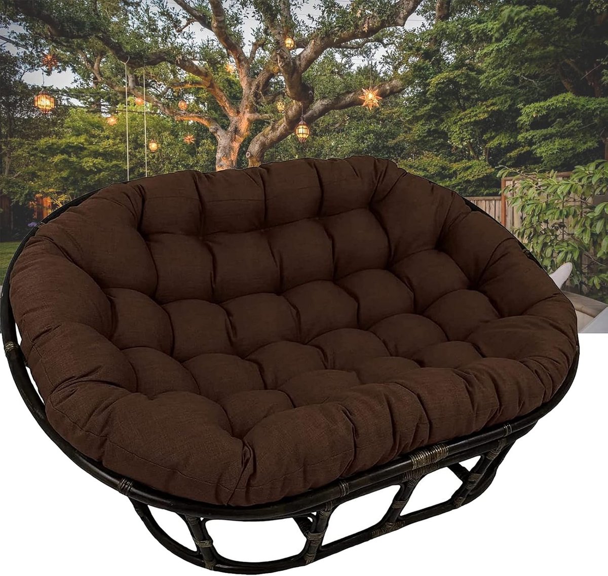 Schommelstoel Kussen - Hangmat Stoel Kussen - Buiten Ontspannen - Met Bevestigingsbanden - 165 x 114 cm - Bruin