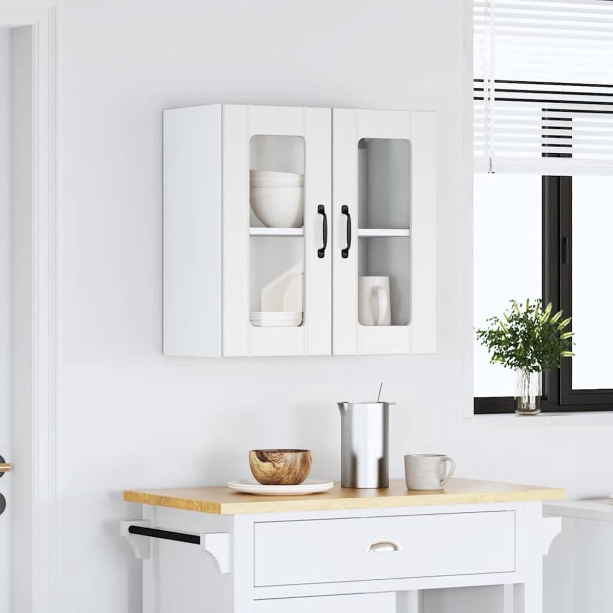 Hangkast Keuken - Wandkast Keuken - Keuken Organiseren - Glazen Front - 60 cm breed - Wit