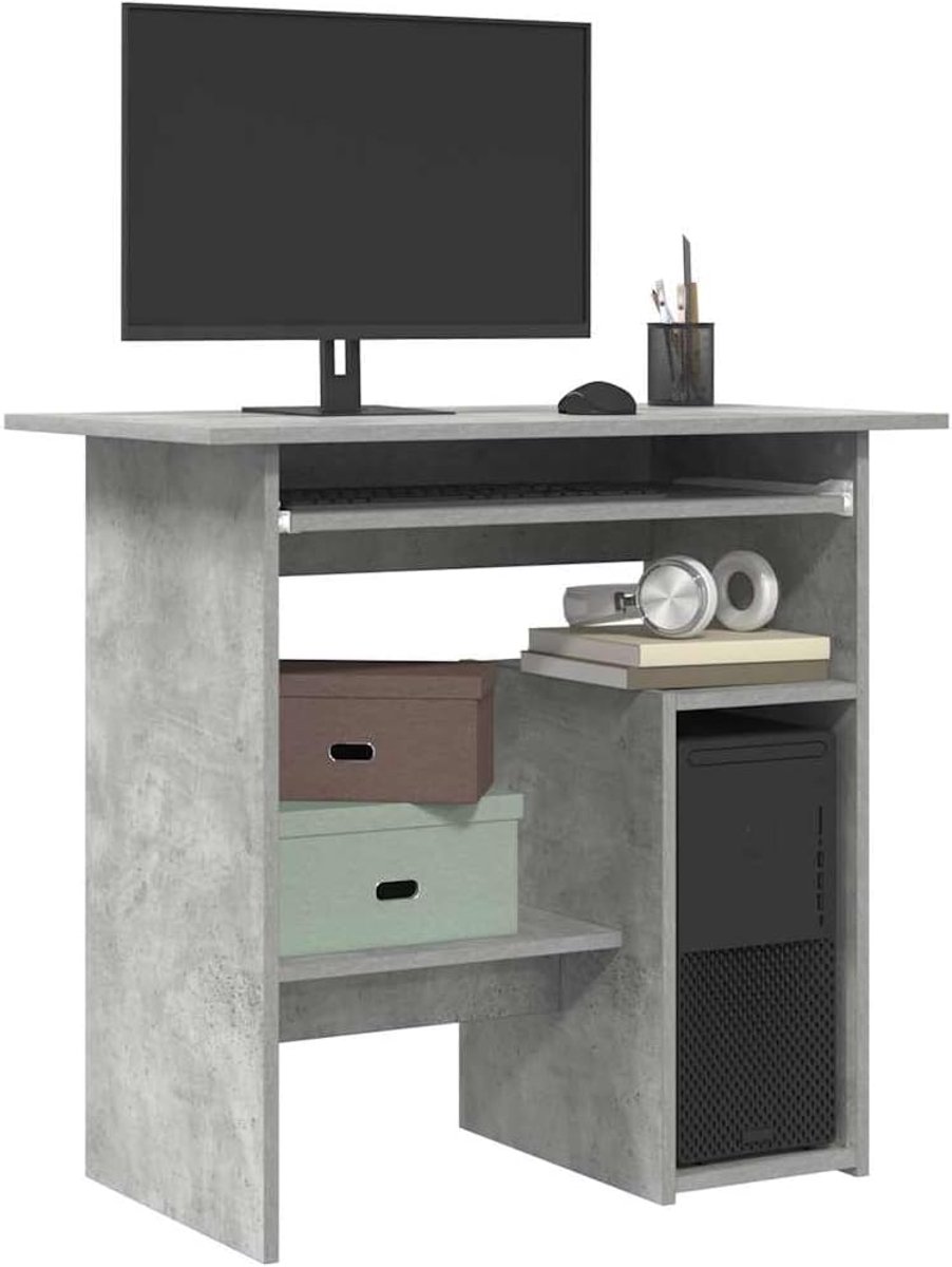Computerbureau - Werkplek Bureau - Thuiswerken Studeren - Met Zijplank - 80 cm - Betongrijs