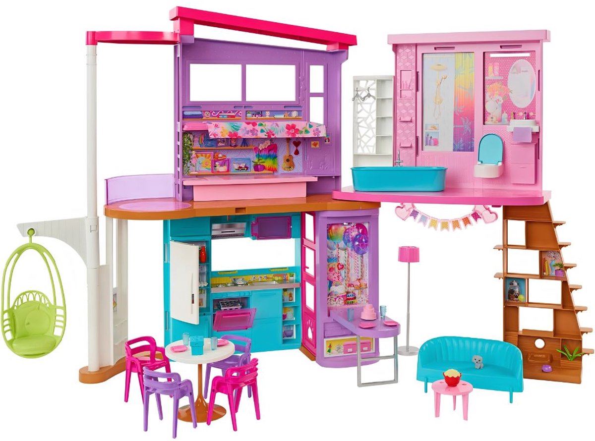 SP® Poppenhuis - 2 Verdiepingen Poppenhuis - Speelhuisje - Poppenhuis Meubels - Violet/Roze - 44cm x 116cm x 78cm