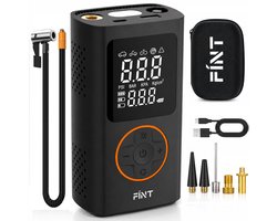 FÍNT® V2 Elektrische Fietspomp - Incl. Opbergtas en 5 Opzetstukken - Luchtcompressor - voor Fiets, Scooter, Motor en Auto - Elektrische Bandenpomp - Oplaadbaar & Draagbaar - Compressor - Tot 10.3 Bar - Incl. Powerbankfunctie voor in noodpakket - PRO