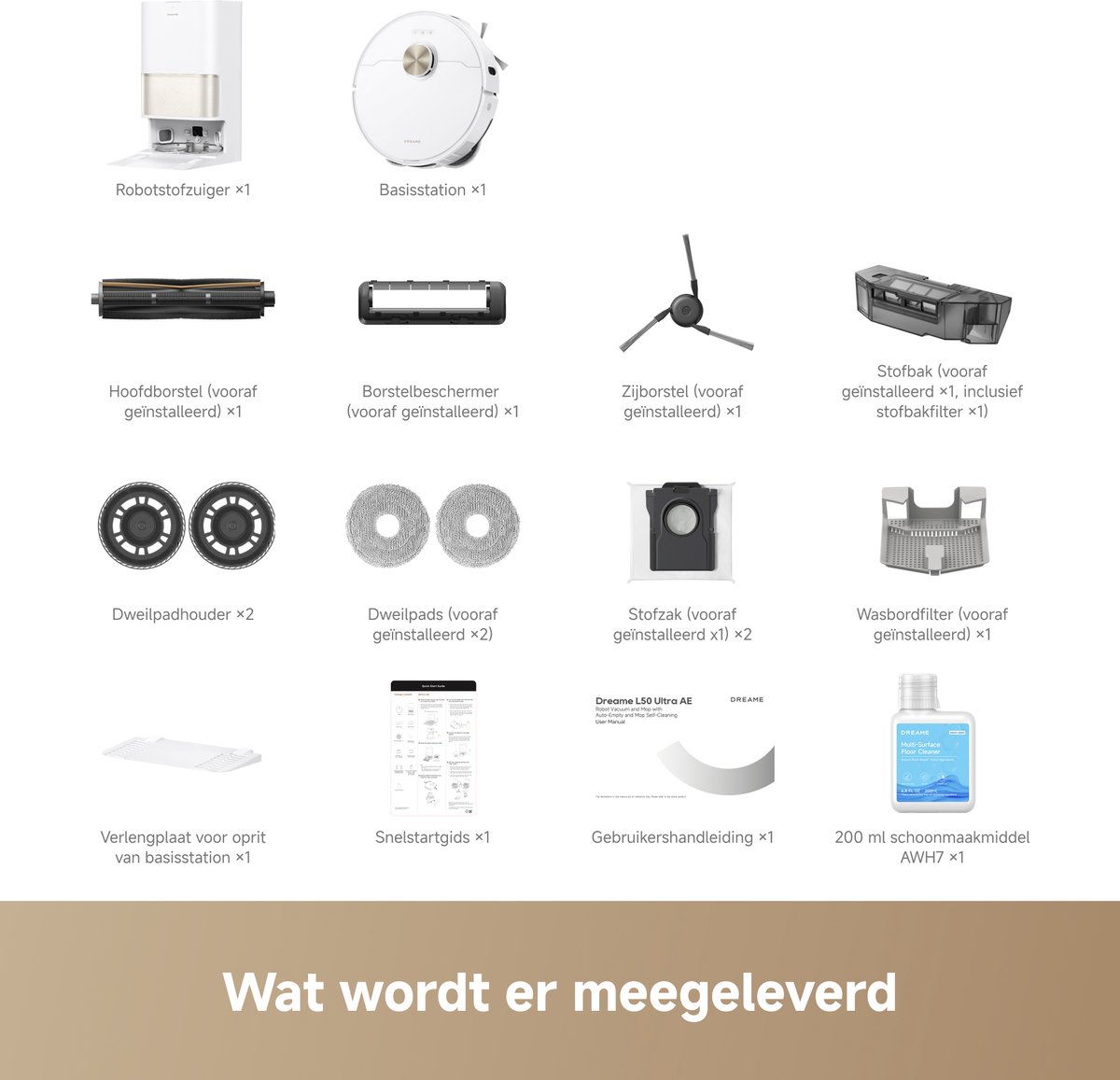 Dreame L50 Ultra AE Robotstofzuiger Parelwit - Dweilfunctie - Automatisch legen en bijvullen - Zelfreiniging op 100 °C - Huisdierenhaar - Matter Protocol - Spraak- en appbesturing - 28.000 Pa zuigkracht - Randen, hoeken, lage ruimtes, plinten thumbnail 3