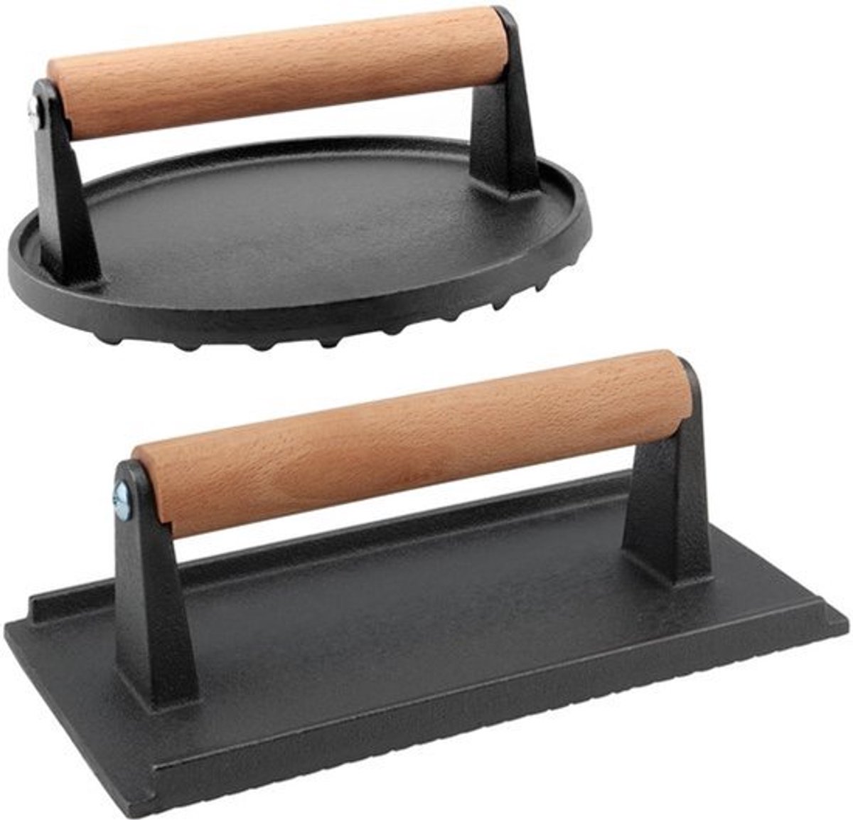 Dailygoody - Gietijzeren Hamburgerpers - Set van 2 - Anti-aanbak en