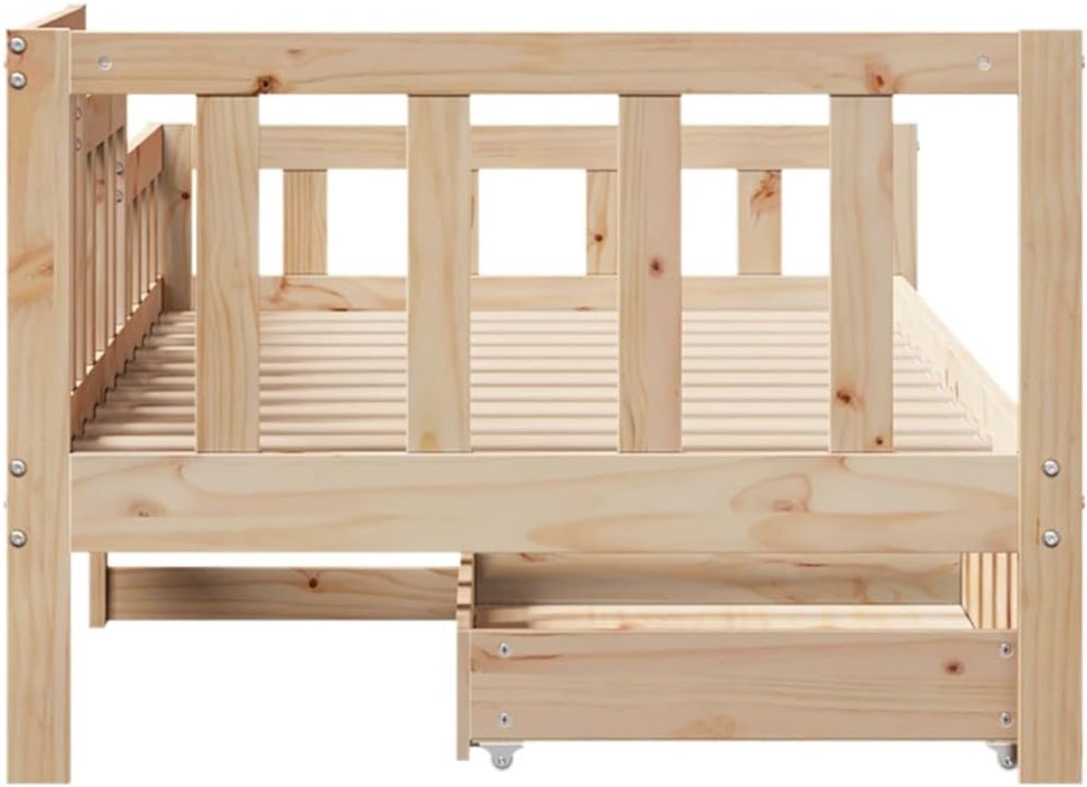 Slaapbank met lades - Bank bed - Ruimtebesparend slapen - Massief grenenhout - 80x200 cm - Naturel