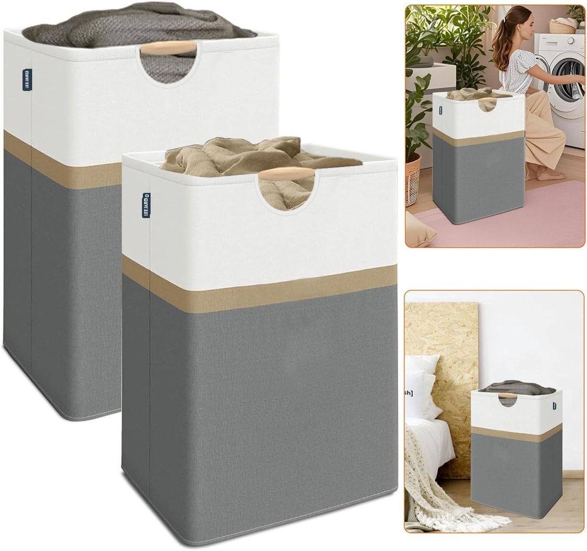 Wasmand Set van 2 - Polyester/Katoenmix - Waterdicht en Scheurvast - Opvouwbaar en Multifunctioneel - Voor Woonkamer en Badkamer