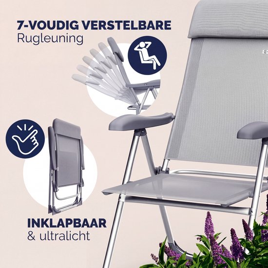 Casaria Tuinstoel Aluminium - 4 Stuks Verstelbaar - Grijs van Merkloos — afbeelding 2