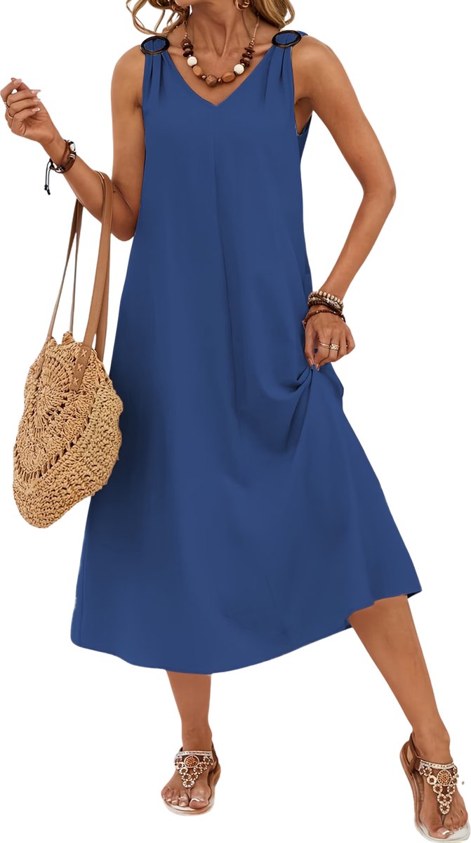 Currero Zomerjurk Dames Zomerjurken Volwassenen Vrouwen Midi Jurk Ibiza Stijl Sundress Dress XS Blauw