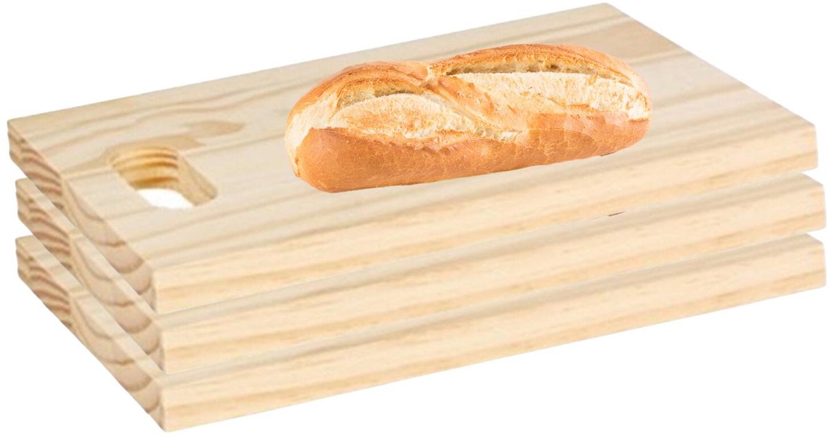 CM Snijplank blank hout - 3x - met handvat - 30 x 19 cm - keuken serveerplanken/broodplanken
