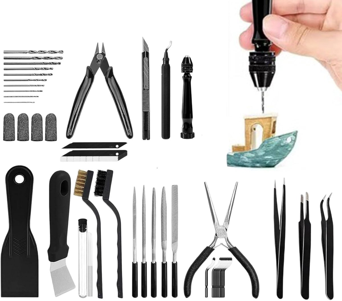 3D Printer Gereedschap - Accessoireset Nabehandeling - Model Afwerking - 62 Delige Set - 21 cm Pakket - Grijs