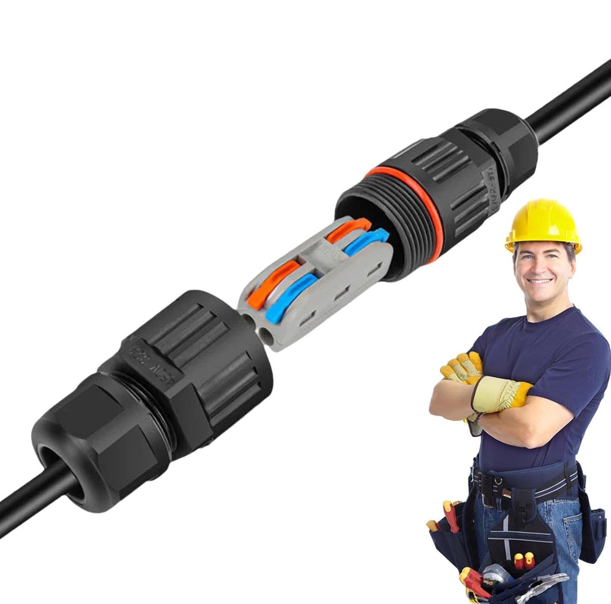 Kabelverbinder Buiten - Waterdichte Connector - Elektrische Aansluitingen - Vlamvertragend Nylon - IP68 Waterdicht - Zwart