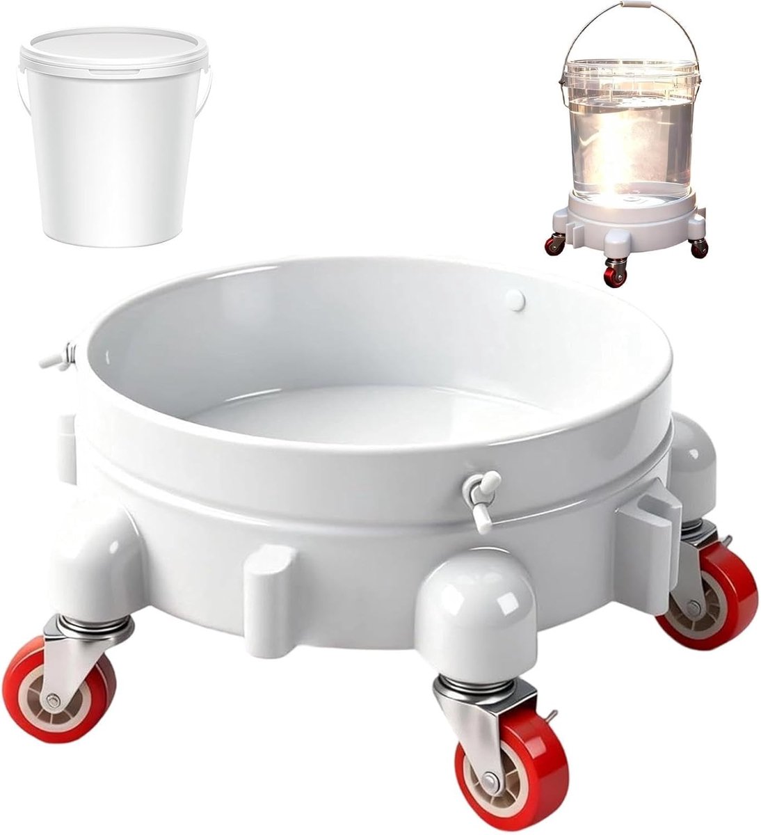 Emmer Rolbasis - Rolhouder Emmer - Moeiteloos Transport - 360 Graden Draaibaar - 19 Liter Capaciteit - Wit
