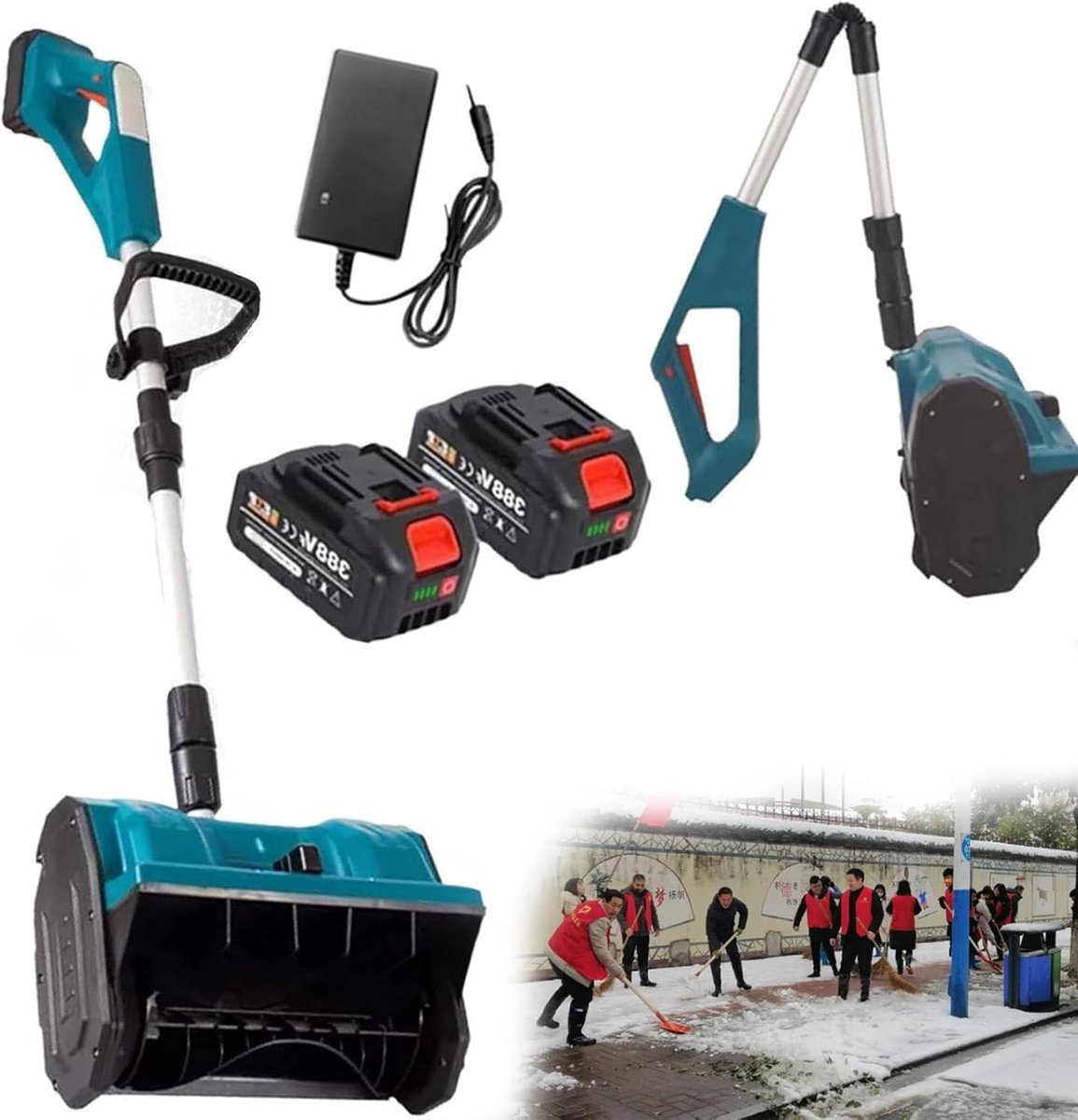 Draadloze Sneeuwschuiver - Elektrische Schep - Snel Sneeuw Ruimen - Verstelbare Handgreep - 33 cm Breed - Zwart