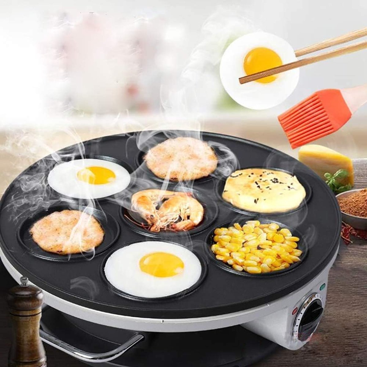 Ontbijt Machine - Pannenkoekenpan - Snelle Maaltijden - Zeer-gaten Plaat - 32cm Diameter - Multicolor