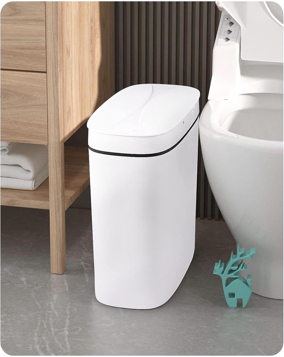 Prullenbak - Afvalbak - Ruimte Besparen - Bewegingssensor - Compact Formaat - Wit