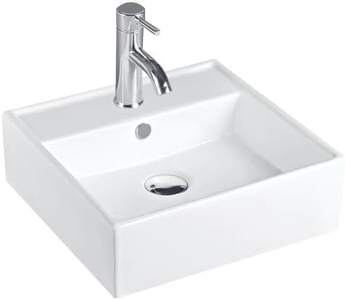 Keramische Wastafel - Opbouw Wasbak - Badkamer Vernieuwen - Glad Krasbestendig Oppervlak - 46.5 x 46.5 cm - Wit