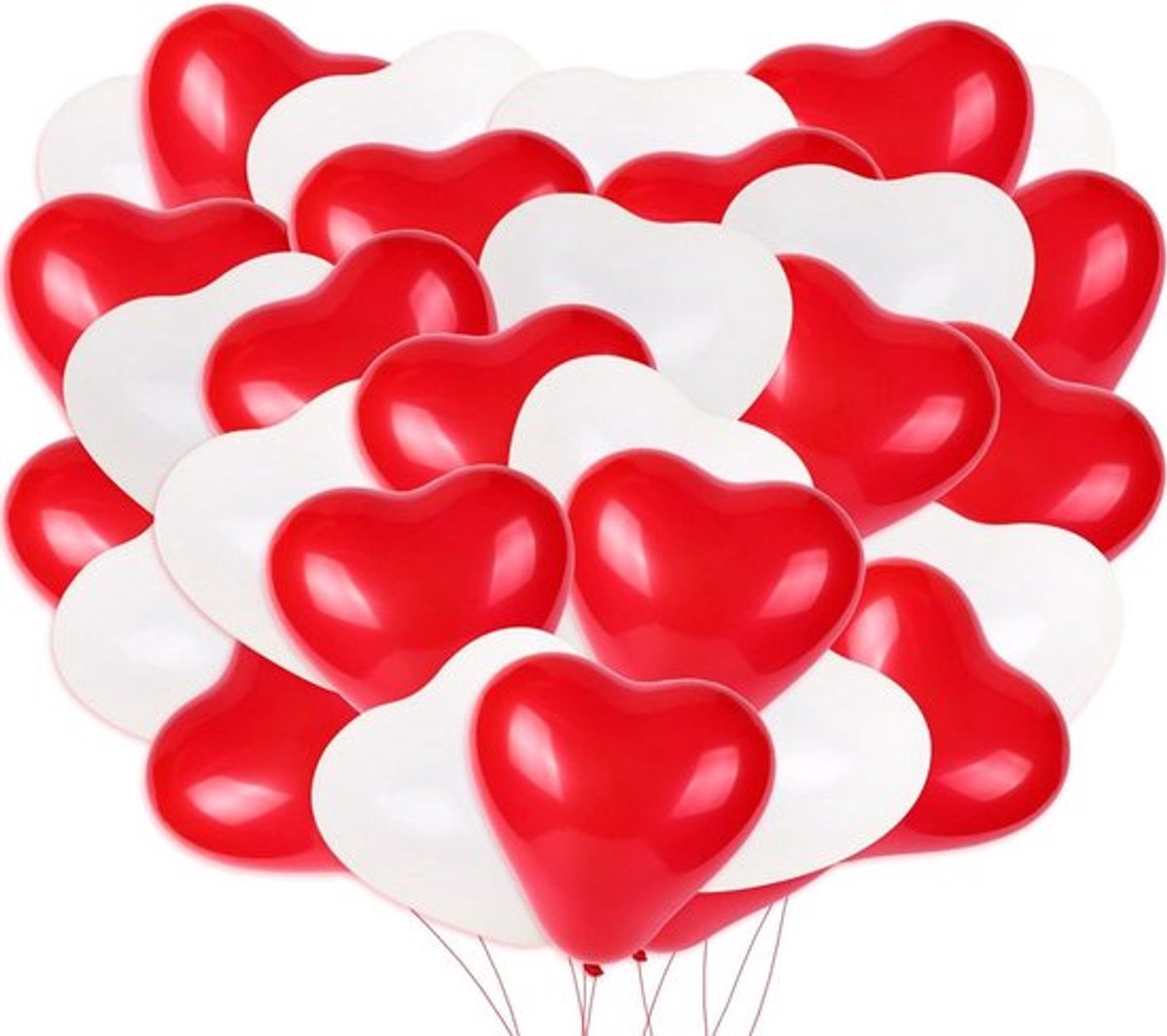 Allecto Plus - 100 rode en witte hartvormige ballonnen XL - 30 cm - Voor bruiloft