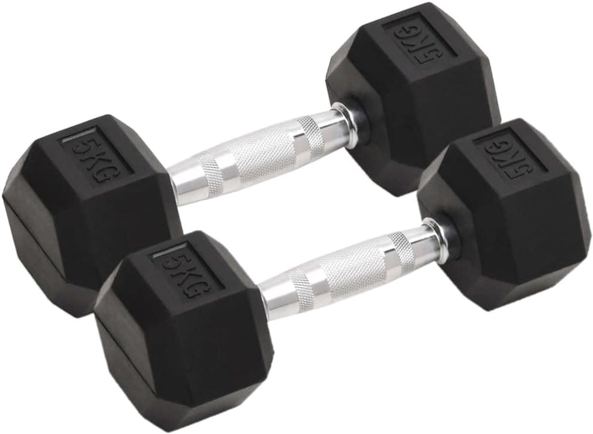 Halters 2 stuks - Gewichten set - Krachttraining thuis - Gietijzer met coating - 10 kg totaal - Zwart