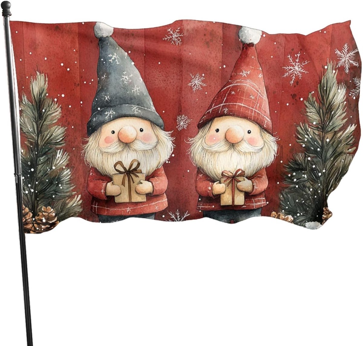 Tuin Vlag - Seizoens decoratie - Feestelijke aankleding - Dubbelzijdig patroon - 90x150cm - Kerst kabouter