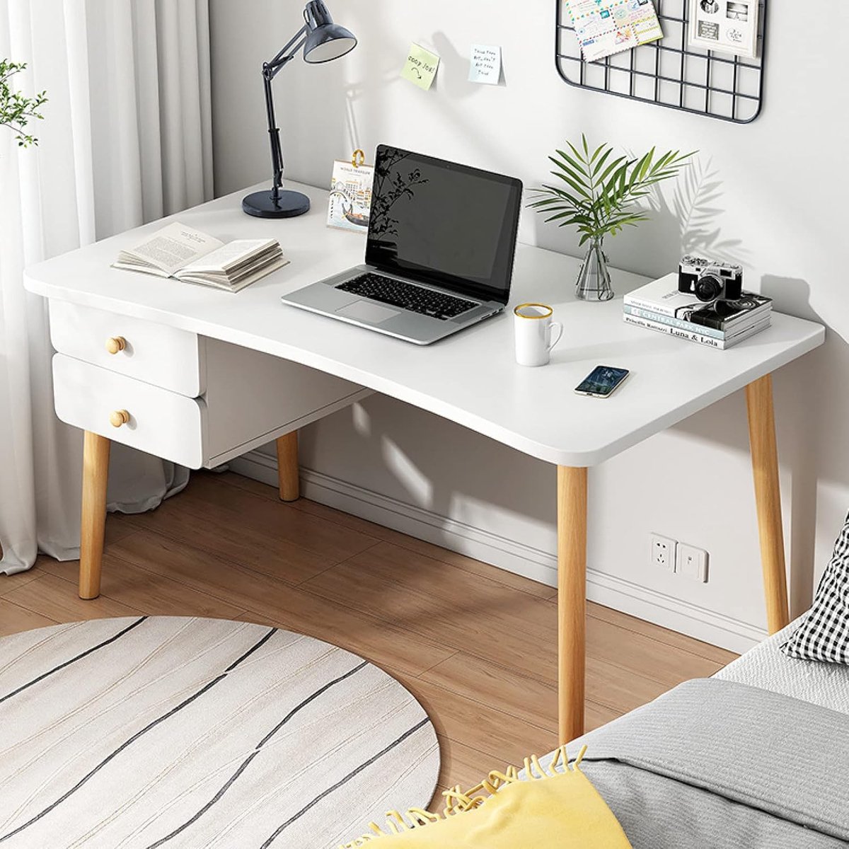 Computerbureau met lades - Schrijftafel Studietafel - Thuiswerken Organiseren - Ruim Werkblad - 39 Inch - Eiken