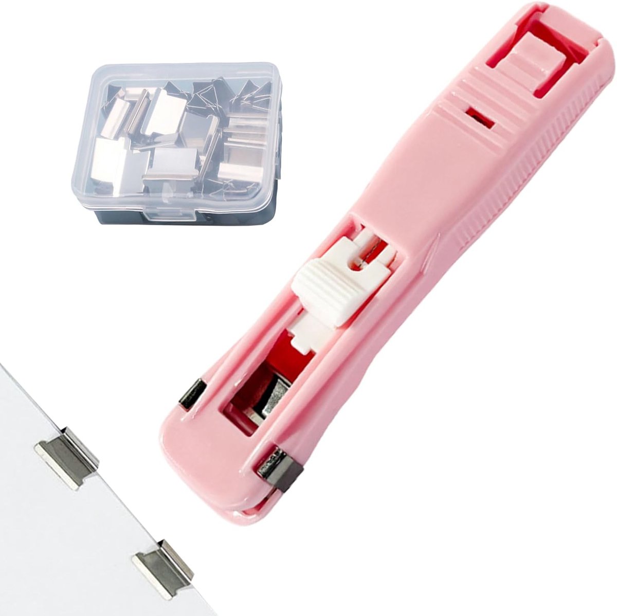 Nietmachine zonder nietjes - Papierklem - Documenten binden - Bindt 45 vellen - 50 clips - Roze
