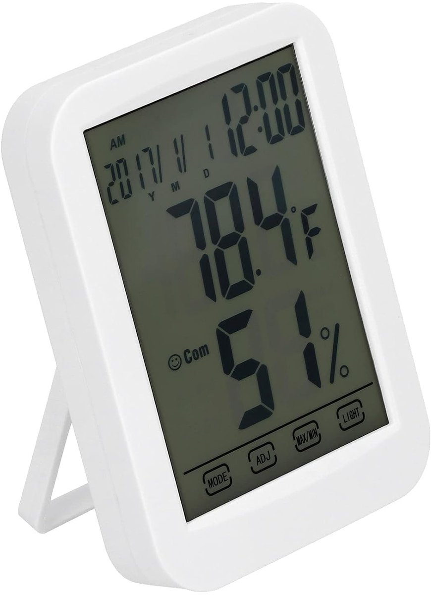 Digitale Thermometer Hygrometer - Temperatuur Vochtigheidmeter - Binnenklimaat Monitoren - Touchscreen met Achtergrondverlichting - 118 x 87 cm - Wit