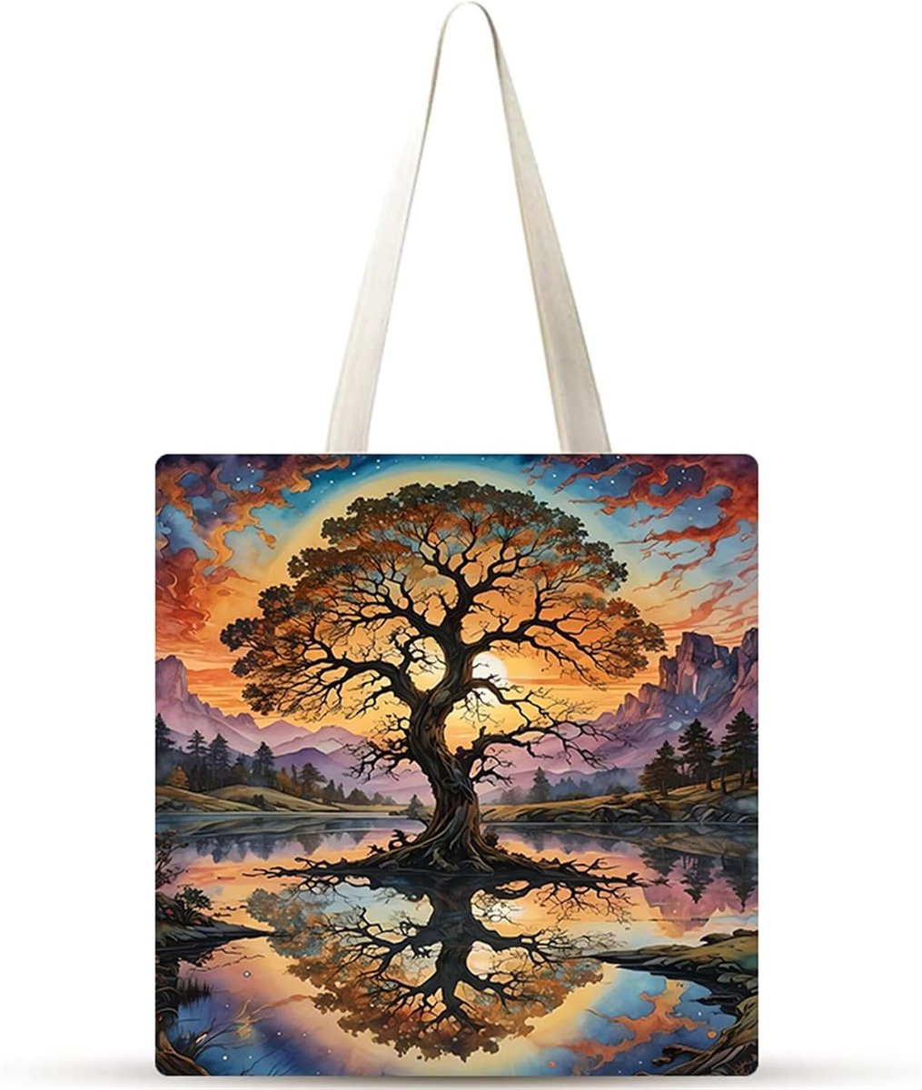 Linnen Draagtas - Stoffen Tas - Dagelijks Gebruik - Opvouwbaar Ontwerp - 20 Stuks - Zonsondergang Print