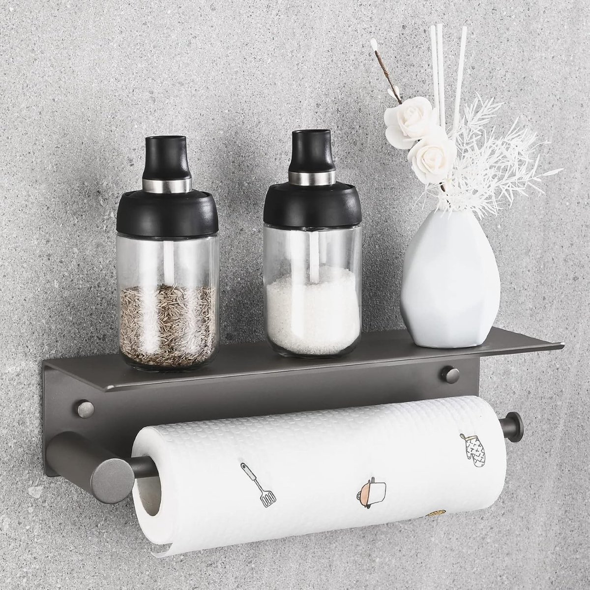 Keukenrolhouder - Aluminium - Zelfklevend zonder boren - Ruime opbergplank - Voor Keuken en Badkamer