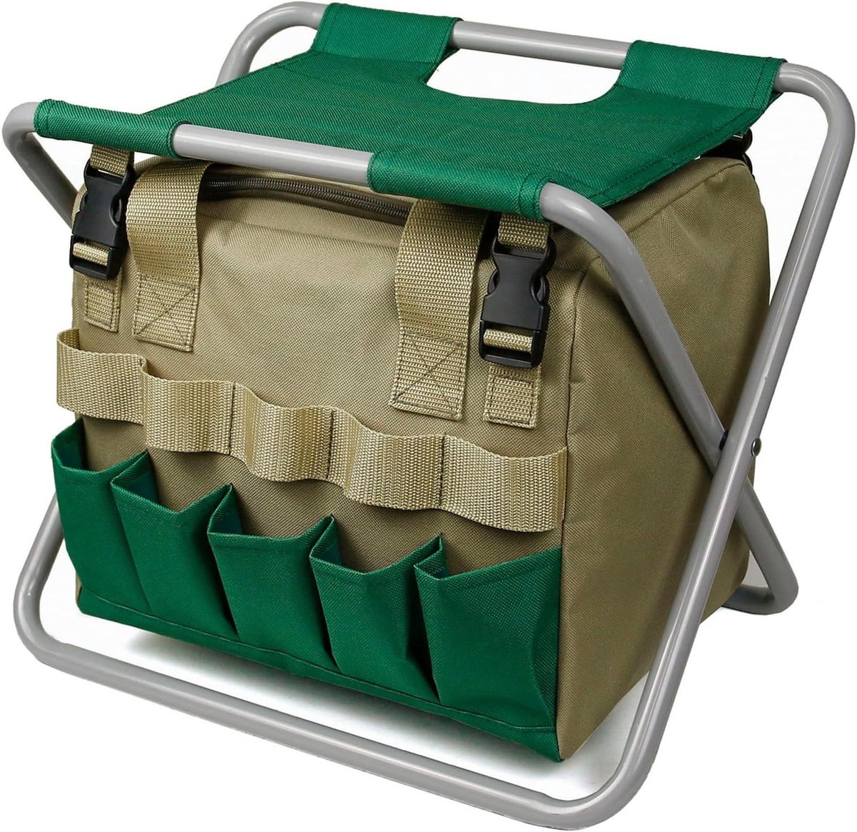 Tuinkruk Organizer - Tuingereedschap bank - Comfortabel Tuinieren - Opvouwbaar met opbergvakken - 40 x 33 x 28 cm - Groen