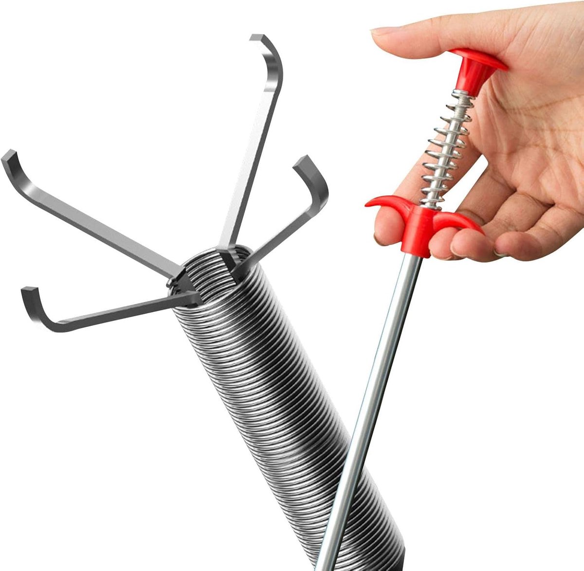 Pijpreiniger Spiraal - Afvoer Ontstopper - Verstopping Verwijderen - Vierklauw Grijper - Tot 3 Meter - Zilver