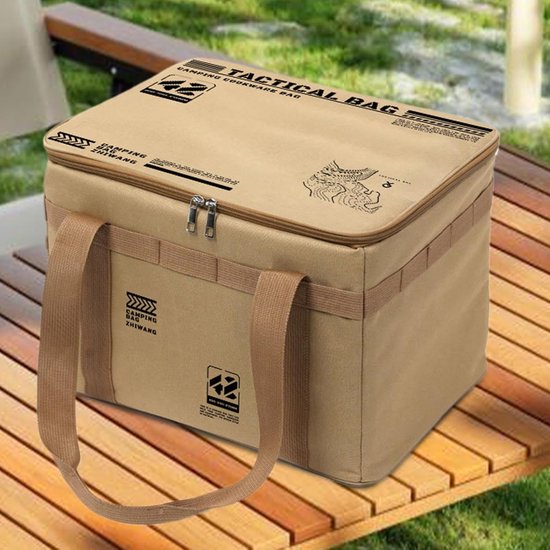 Camping Keuken Box - Opbergtas Outdoor - Kampeeruitrusting Organiseren - Waterdicht en Geïsoleerd - 42L Inhoud - Khaki — afbeelding 2