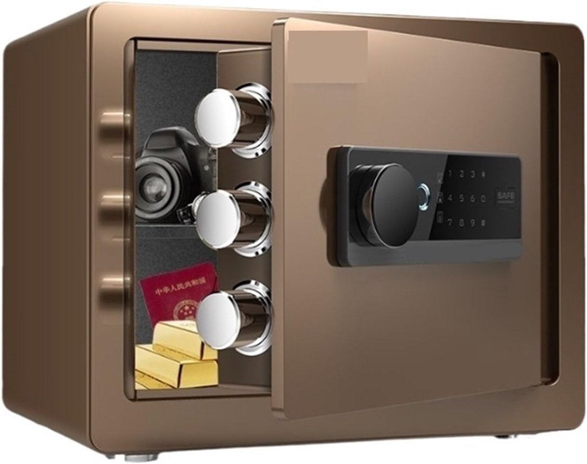 Digitale Kluis - Kleine Kluis - Waardevolle Spullen - Dubbel Alarm Systeem - 36D x 30W x 25H - Bruin
