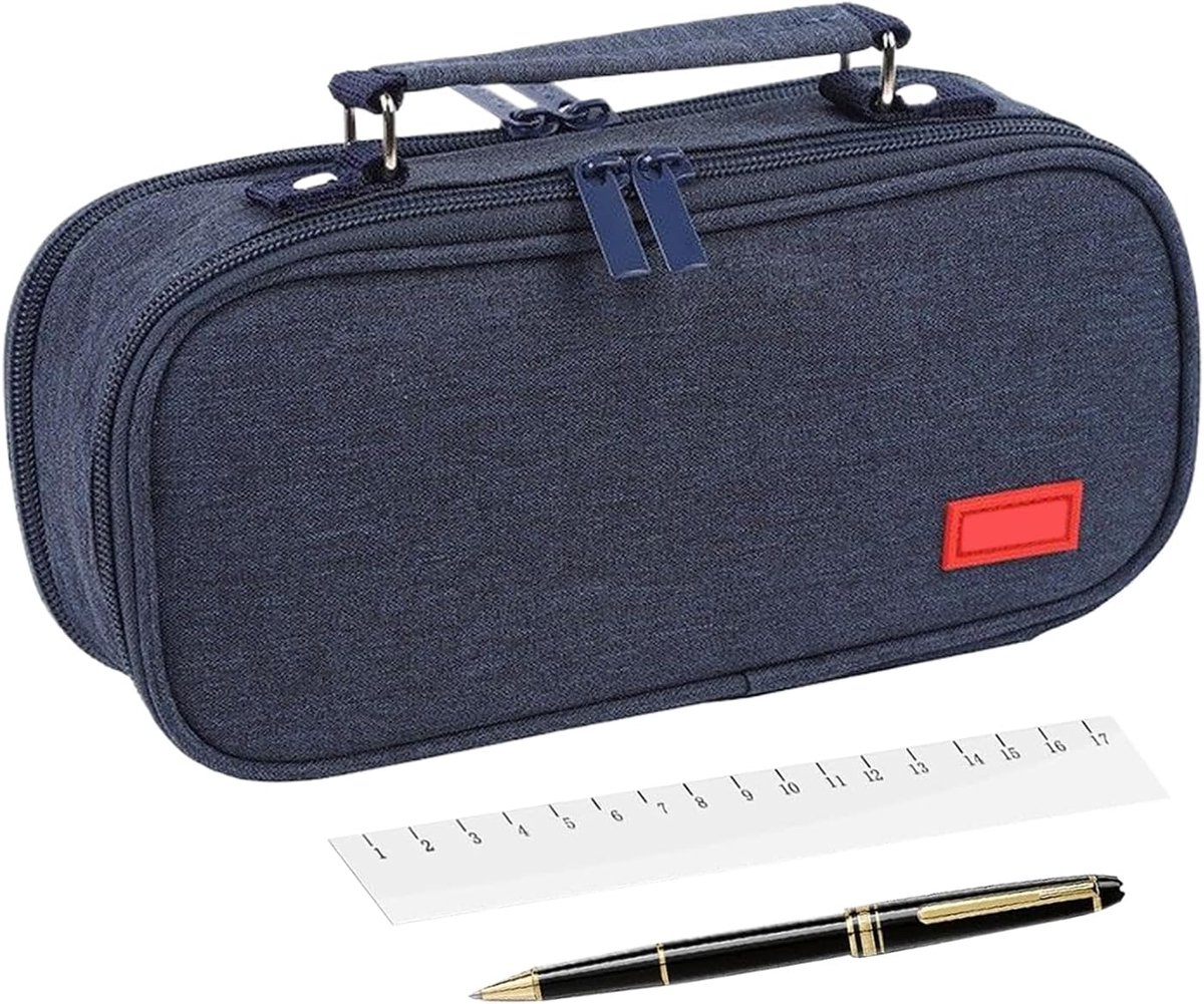 Etui met handvat - Bureau organizer - Spullen organiseren - Modulaire scheidingswanden - 22 x 11 x 7.5 cm - Donkerblauw