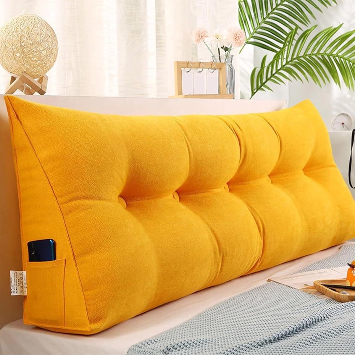 Leeskussen Wigvormig - Driehoek Rugsteun - Comfortabel Ontspannen - Afneembare Hoes - 120x50x20cm - Geel