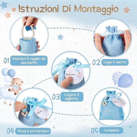 Babyshower Bedankjes - Gasten Cadeaus - Feestelijke Dank - Compleet Geleverd - 50 Sets - Blauw — afbeelding 4