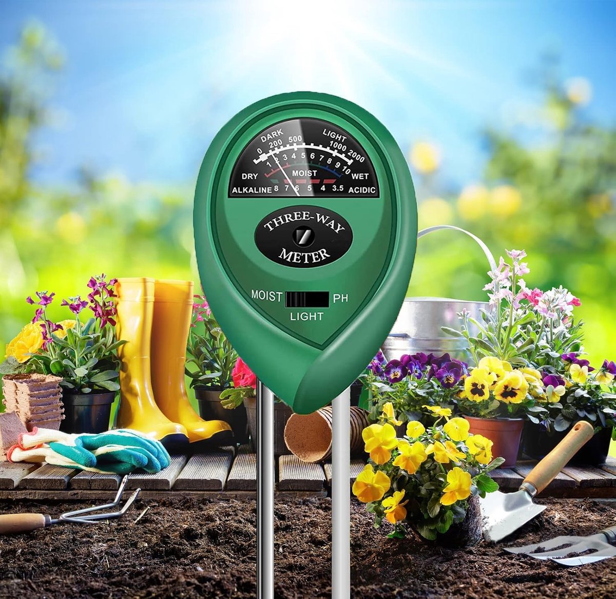 Bodemtester 3-in-1 - PH meter vochtmeter - Plantenverzorging - Geen batterij nodig - 4-5 inch sonde - Zilver