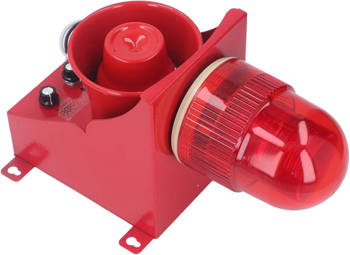 Sirene met Licht - Alarmgeluid Stroboscoop - Bouwplaats Beveiligen - 130dB Geluid IP65 - 220V EU Stekker - Wit