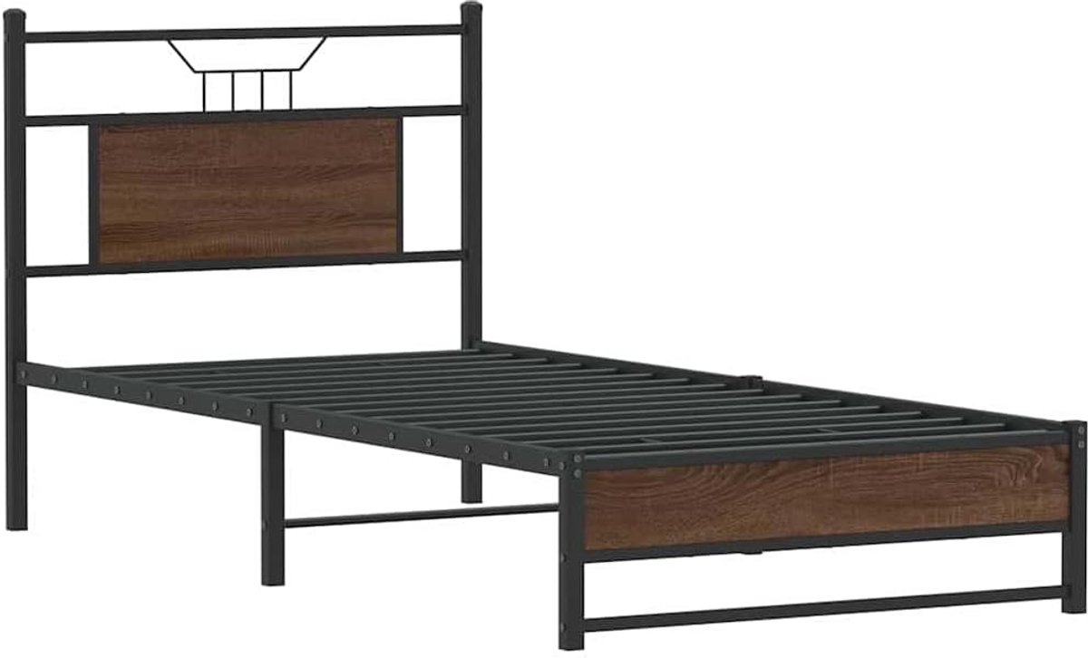 Bedframe Hout - Ledikant Eenpersoons - Comfortabel Slapen - Met Hoofdeinde - 90x200 cm - Bruin Eiken