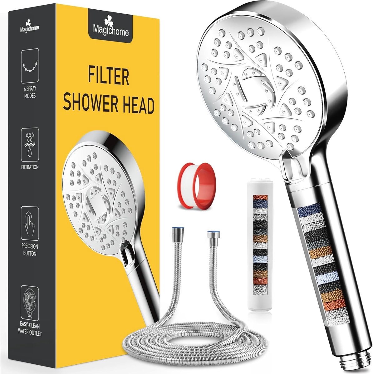 Filterdouchekop met Slang - Hoogwaardig Materiaal - 6 Douchemodes - Hogedruk Hard Waterontharder - Voor Gezond Douchen
