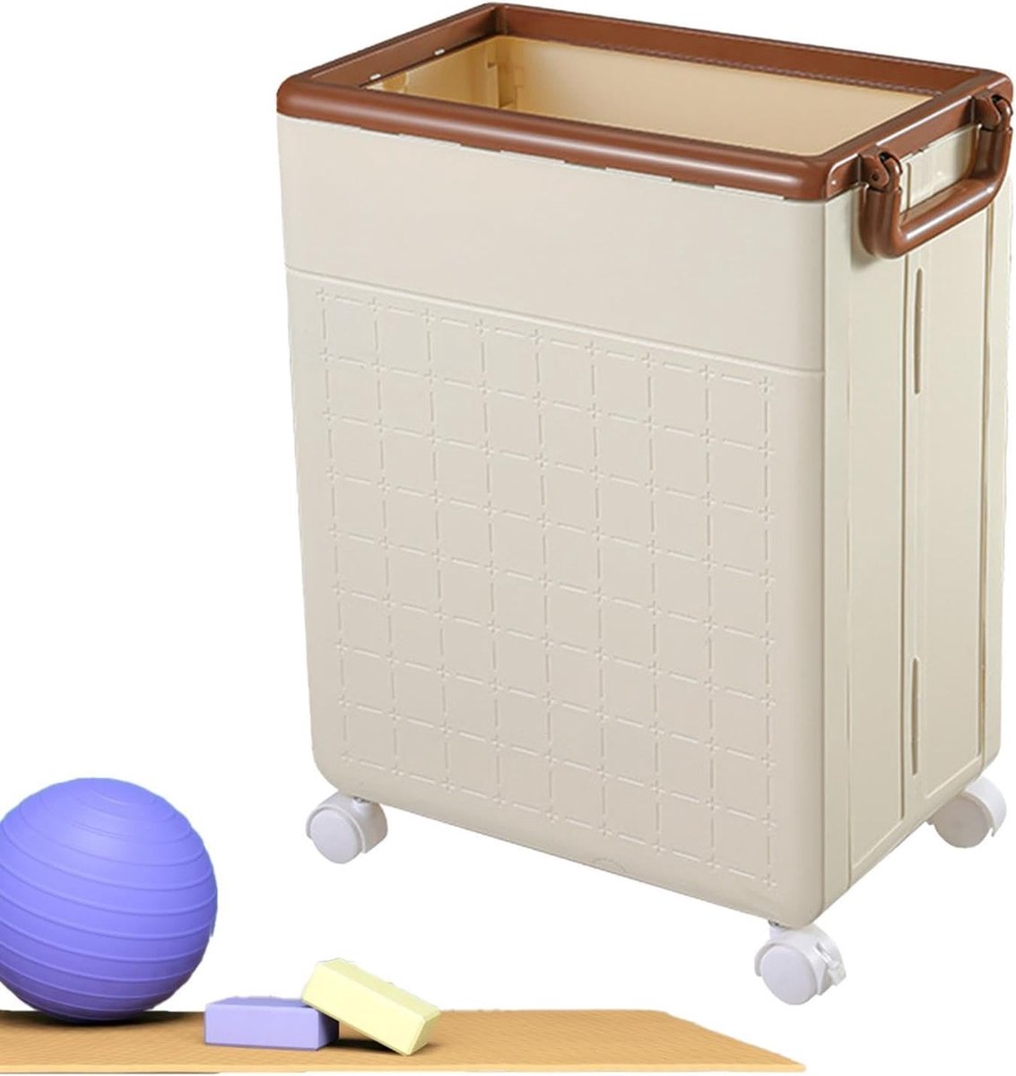 Opbergbak Yogamat - Organizer Rack - Workout Opbergen - Met Wielen - 49 x 7.5 x 49 cm - Crèmekleurig