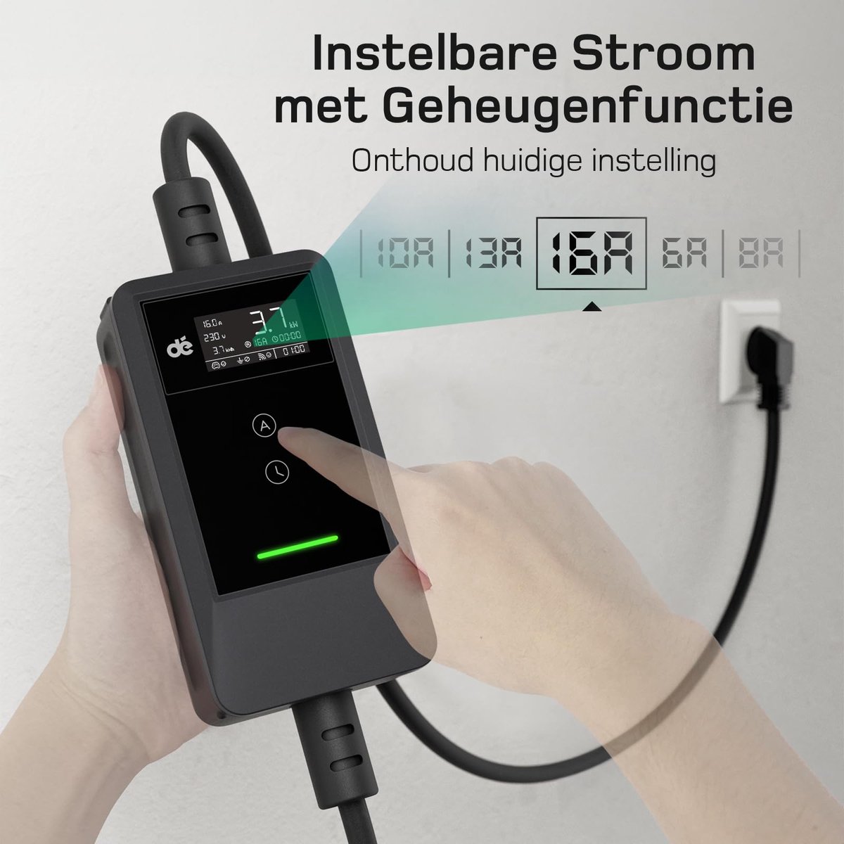 SnelShoppen - EV Charger Type 2 Schuko met APP 3,7kW [5,5m, 1-Fase, 6-16A] Thuislader Auto met Digitaal Display, WIFI EV Laadkabel Zwart voor Model Y/